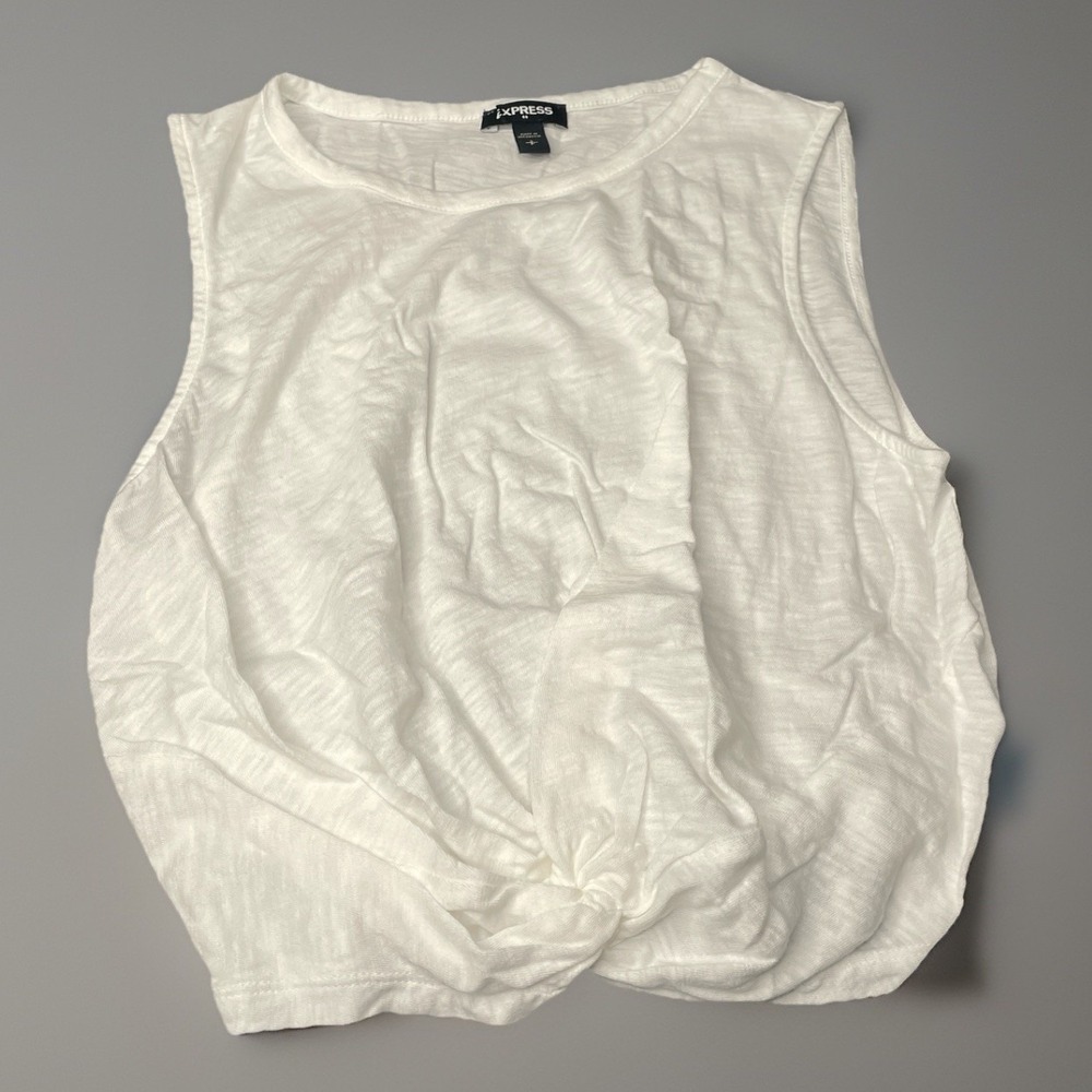 Express‎ Women Small White Knot Shirt Crop Tank Sheer Top Athletic Workout Gym
